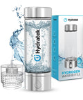Portable Hydrogen Water Bottle With SPE PEM Tech Ionized Water On The Go 420 Ml showing bubbles and packaging