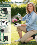 Woman using 2 In 1 Garden Kneeler And Seat Foldable Stool For Easy Gardening Ergonomic Kneeling Pad With Soft Adjustable Cushion