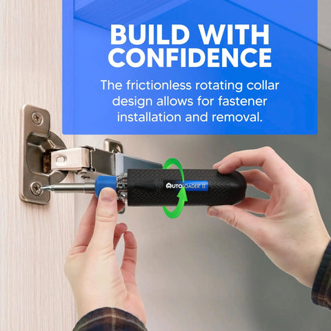 Using Magnetic 6-In-1 Screwdriver Multi Tool With Auto Loading Barrel on hinge, ergonomic handle and rotating collar visible