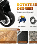 Heavy Duty Rolling Welding Station With Rock Solid Locking Casters And Rust Proof Galvanized Plate Top Adjustable Steel Build showing 360-degree rotating caster.