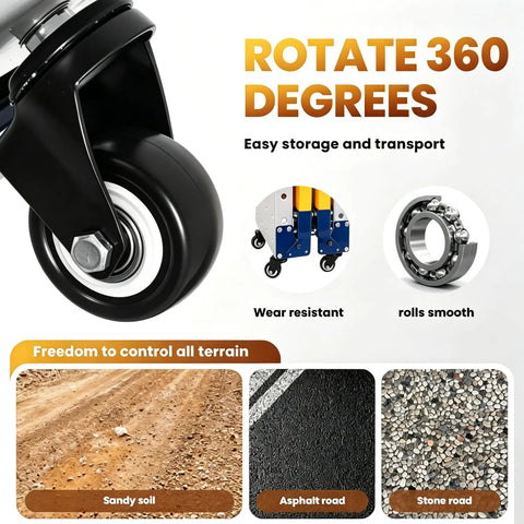 Heavy Duty Rolling Welding Station With Rock Solid Locking Casters And Rust Proof Galvanized Plate Top Adjustable Steel Build showing 360-degree rotating caster.