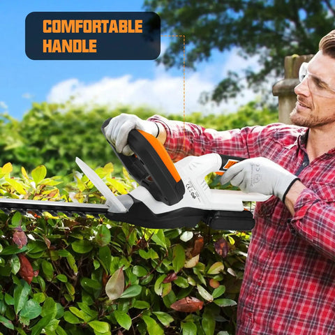 Man using Beast Cordless Hedge Trimmer With 21 Inch Blade 20V Battery Included 2Ah And Fast Charger Electric Pruner in garden