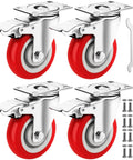 Heavy Duty 4 Inch Caster Wheels Set Of 4 With Brakes 2200 Lbs Load Capacity Lockable cart wheels 360 degree rotatable PU casters