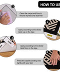 Instructions for using 24 Pack Rug Gripper Pads And Double Sided Carpet Tape For Area Rugs, step-by-step application guide.
