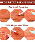 Image showing step-by-step use of 100 Pcs Wood Filler Sticks With 50 Colors For DIY Quick Scratch Repair On Wood Furniture Floors Cabinets Tables And Doors.