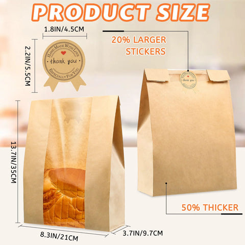 Large Fifty Pack Bread Bags For Homemade Bread With Window Fifty Percent Thicker Tear Resistant 13.7x8.3x3.7in Bakery Bags