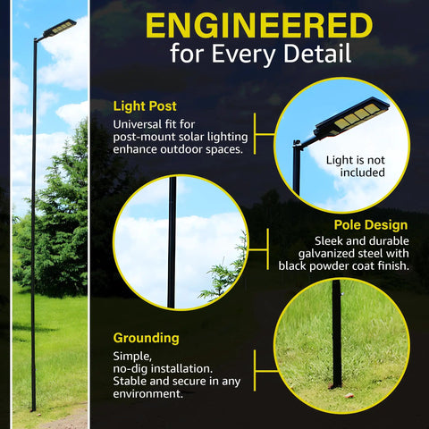 Diagram of 14 Ft Beefy Modular Ground Mount Pole Kit With Drive In Install No Digging Or Concrete Made In USA Galvanized Steel Black