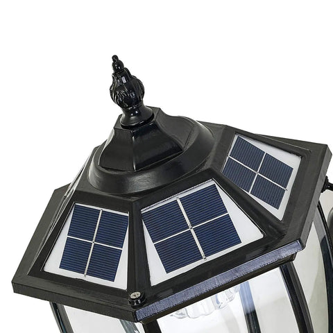 Solar Powered Wall Lamp With Light Sensor Auto On At Night Waterproof Outdoor LED Hexagonal Sconce For Porch Yard Garden Garage Fence Black No Fuss Easy Install Weatherproof Durable Illumination