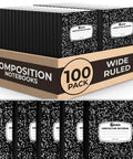 100 Pack Wide Ruled Composition Notebooks Bulk 200 Pages Each Hard Cover Black Marble Design for school and office use