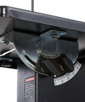 Close-up of powerful 4.2 amp 10-inch benchtop band saw adjustment mechanism with 45-degree tilt for woodworking precision.
