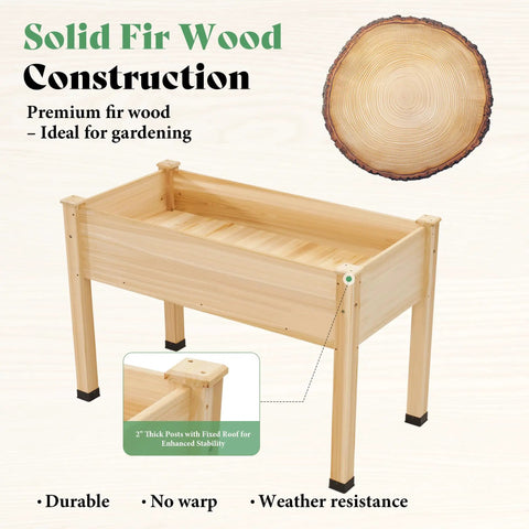 Raised Garden Bed With Sturdy Stand For Backyard Or Patio, 48x30x24 Inch Light Wood Planter Box with protective liner on display.