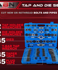 Beast 110 Piece Metric Tap And Die Set For Threading Bolts And Pipes With Taper And Plug Taps And Dies in blue case display