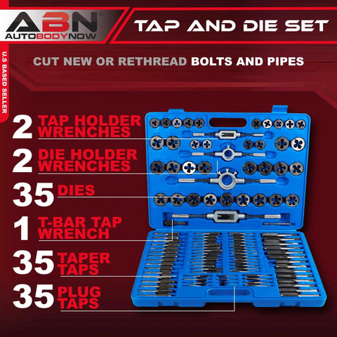 Beast 110 Piece Metric Tap And Die Set For Threading Bolts And Pipes With Taper And Plug Taps And Dies in blue case display