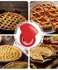 Crust Cutter portable pastry wheel, red handheld wheel, Amazon brand, shown with assorted pies