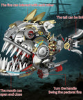 Mechanical Piranha Building Set With Multi Joint Linkage Fish That Works With Lego Animal Bricks Dope For Book Shelves Or Home Office Decor STEM Ocean Creature Toy For Boys Age 8 Plus Creative Gift For Fish Lovers, open mouth and linked tail