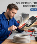 Man using Two Pin Quick Clip Wire Connectors With Locking Buckle for Quick DIY Wiring, 100 Pack Snap On Plug In Blocks