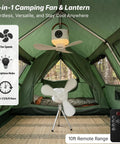 Top Rated Portable Ceiling Fan And Battery Operated Tent Fan Crafted For Campers Craving Straight Up Chill Airflow And No Sweat Remote Control For A Sweet Weekend Getaway inside a tent with 4 fan speeds.