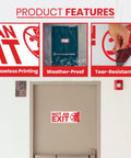 Close-up of Not an Exit Sign Sticker, showcasing durability and placement on office door, part of 6 Pack, 10x4 inch decals.