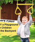 Child playing on Backyard Trapeze Swing Bar Sixteen Point Five Inch With 47 Inch Coated Chains And Two Snap Hooks Easy Install Swingset Accessory Kid And Adult Friendly Heavy Duty Outdoor Swing Set Attachment For Family Fun
