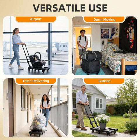 No Assembly Folding Hand Truck Dolly Cart With 440 Lb Capacity used in airport, dorm, trash delivery, and garden