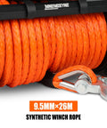 13000 Lbs Electric Winch With Synthetic Rope fits Jeep Truck Trailer UTV ATV, showcasing 9.5mm x 26m orange synthetic rope.