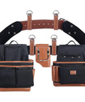 Heavy Duty Electrician And Carpenter Tool Belt With Full Grain Leather, 19 Pouches, Adjustable Suspension, Fits 38 To 48 Inches Waists