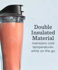 Personal Cup Adapter Kit For Full Size Blenders, BPA Free And Dishwasher Safe, insulated cup with smoothie and lid.