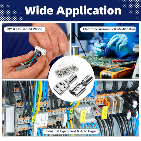 Wide application of 100 Piece Heavy Duty Female Spade Connectors 12 To 10 Gauge Non Insulated Crimp Terminals in wiring tasks.