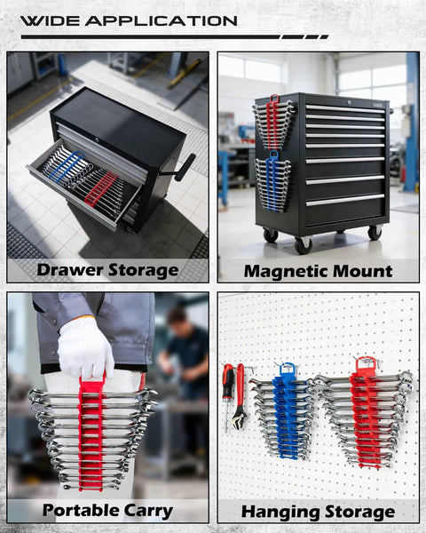 Heavy Duty 2 Pack Magnetic Wrench Organizer Boots SAE Metric Tools Into Place On Shop Carts Drawers Or Pegboard Walls Keeps Your Rig Running Smooth All Day Long
