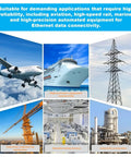 Images showing aviation, marine, rail, and industrial equipment for Ethernet data connectivity applications, emphasizing high reliability.