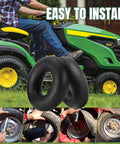 Heavy Duty 15x6.00-6 Inner Tubes Two Pack With Straight Valve Stem shown with lawn mower installation steps