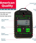 Sensorcon Inspector Industrial Pro portable CO detector front view with LCD display and green MUTE/MAX buttons