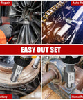 Premium 27 Piece Screw And Bolt Extractor Kit Delivers Dead Simple Grip On Stripped Or Rusty Hardware With Hex Head Multi Spline Build And Direct Wrench Hookup To Kick Damaged Fasteners Loose shown in car, auto, factory, and home repair settings.