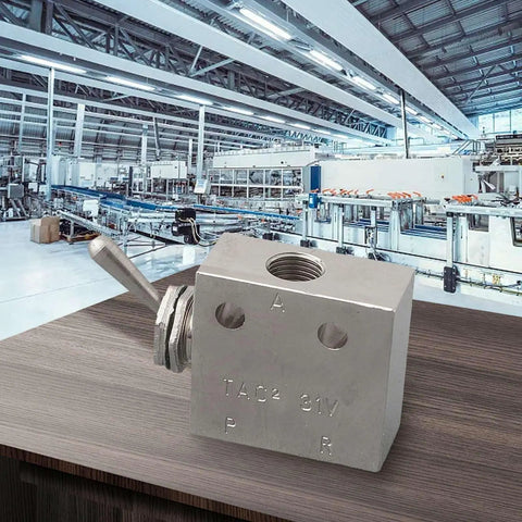 2 Position 3 Way Mechanical Pneumatic Valve 2-31V With Toggle Lever in industrial setting