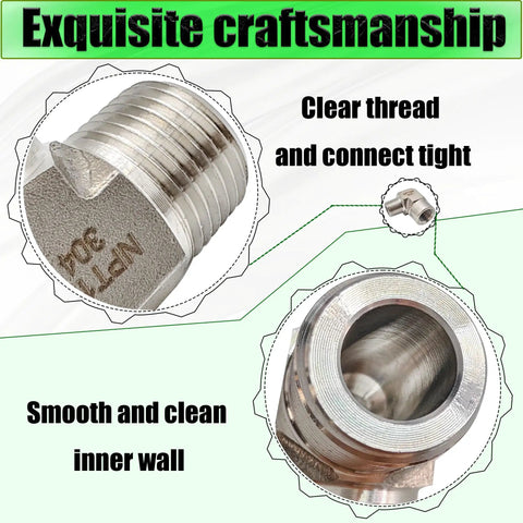 Close-up of Beefy One Quarter Inch NPT Female To One Quarter Inch NPT Male 90 Degree Street Elbow Pipe Fitting 304 Stainless Steel