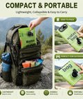 2 Gallon Collapsible Camping Water Container With Spout being packed into a hiking backpack