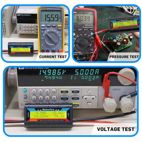 Testing 200A Upgraded Watt Meter With Longer Wires Pro Grade Power Analyzer For RC Cars Drones Solar Wind Ebike Battery Testers Voltage And Current Monitor With Backlit LCD Display in various modes