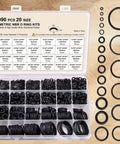 990-Piece Buna-N Nitrile O-Ring Kit With Multiple Sizes For Pressure Washers Auto And Plumbing Repairs Durable Black Set With Organized Storage For Easy DIY Fixes displayed in open case