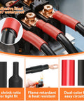 Beefy Battery Cable Ends Kit With 220 Pcs Copper Wire Lugs In AWG Two Zero Through Eight Heavy Duty Terminal Connectors Bolt Hole Options One Quarter To One Half Inch Includes One Hundred Twenty Pcs Heat Shrink Tubing For Fast Wiring with black and red heat shrink tubing demonstration