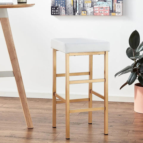 Backless Bar Stool With Gold Frame And White Vinyl Cushioned Seat 30 Inch Counter Height Glam Modern Style Gold Finish Legs