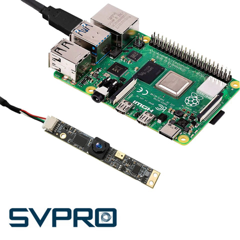 8MP USB Camera Module With Microphone For Laser Engravers And PCs shown with Raspberry Pi board