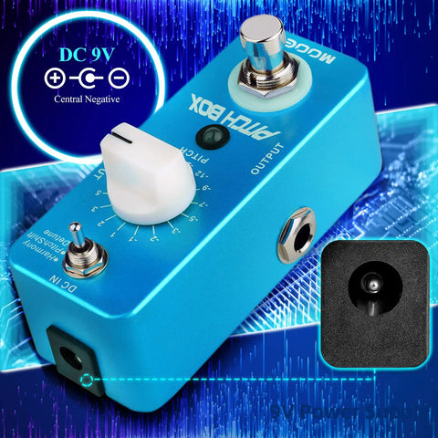 Pitch Harmonizer Guitar Effects Pedal With True Bypass MPS1 Octave Box showing controls and DC 9V central negative input.