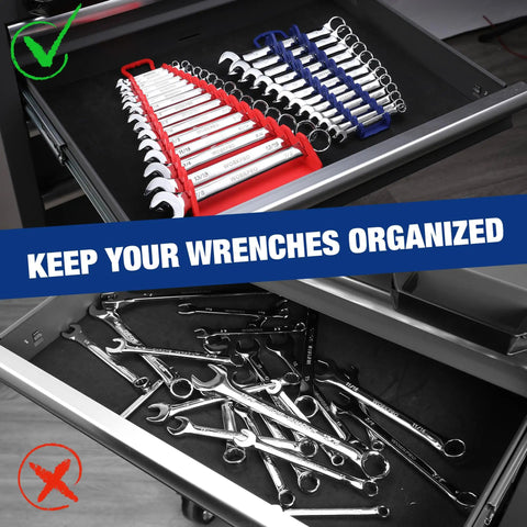 Heavy Duty Magnetic Wrench Organizer Four Pack Tool Storage Rack With Fifteen And Twelve Slot Grippers For Metric And Sae Wrenches Keeps Your Garage Setup Dead Tight And Zero Fuss