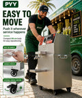 Heavy Duty Commercial Electric Sugarcane Juicer With Triple Rollers High Yield Sugar Extractor And Press Machine Stainless Steel Frame in use with wheels.
