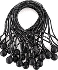 Pack of 25 black Beefy Heavy Duty Ball Bungee Cord 11 Inch With 1 Inch Nylon Ball for indoor outdoor tarp tie down and securement.