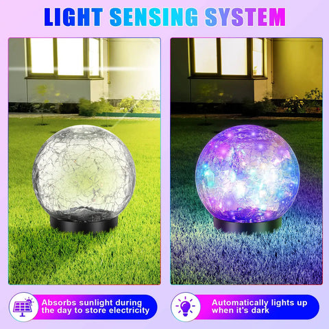 Lit Multicolor Solar Globe Lights 4 Pack With Cracked Glass Balls LED Copper Wire Waterproof Outdoor Garden Decor