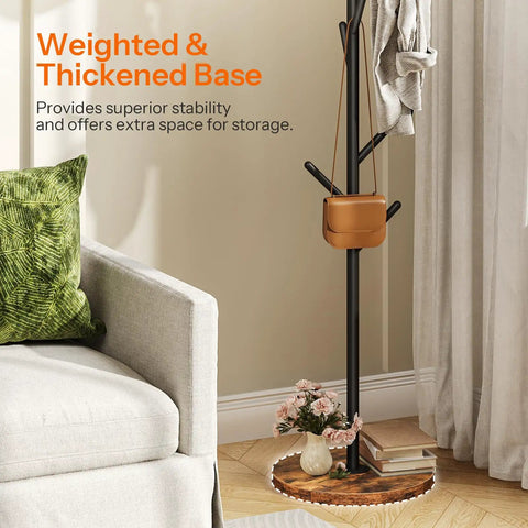 Coat Rack With Nine Hooks Freestanding Metal Hall Tree With Wooden Base For Entryway Space Saving Coat Hanger Stand Heavy Duty