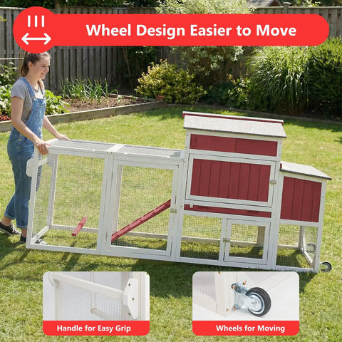 Mobile Wooden Chicken Coop With Nesting Box, Spacious Hen House For Two To Four Chickens, Wheels And Side Handle For Easy Relocation
