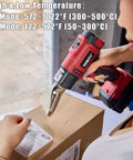 Person using Cordless Heat Gun For Milwaukee M18 Battery Two Temperature Settings Up To 1022 F 550 C on cardboard box