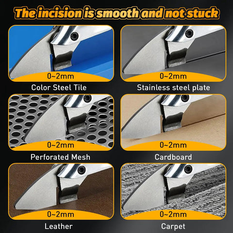 Daspom Brushless Cordless Sheet Metal Shear Compatible With Dewalt 20V Battery Tool Only cutting various materials like leather and metal.
